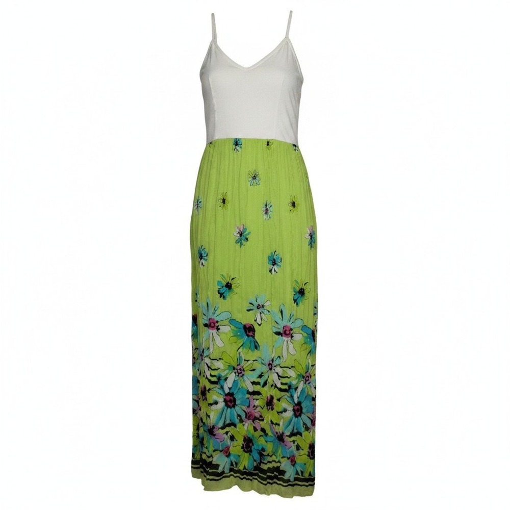 Aeropostale Womens Maxi Dress Medium White Ribbed‎ Floral Green Sleeveless NWT